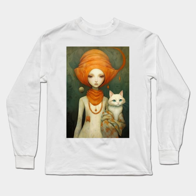 Girl and Cat 7 Long Sleeve T-Shirt by erzebeth